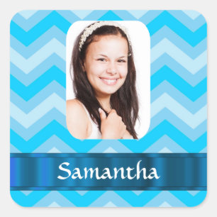 Blue chevron personalised photo template square sticker