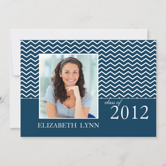 Blue Chevron Photo Graduation Party Invitation (Front)