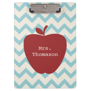 Blue Chevron Red Apple Teacher Clipboard