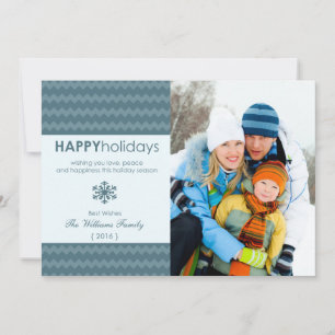 Blue Chevron Snowflake Holiday Flat Card