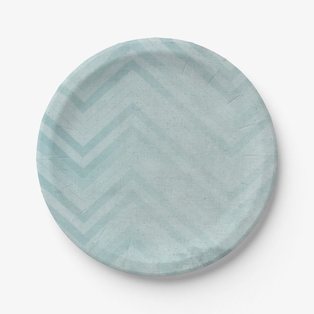 Blue Chevron Stripes Paper Plate (Front)