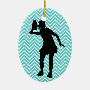 Blue Chevron Tennis Christmas Ornament for Girls