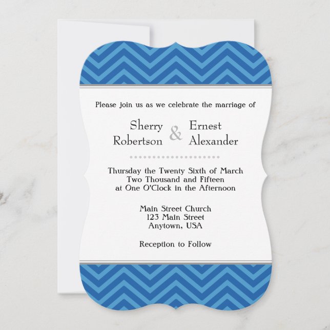 Blue Chevron Wedding Invitations (Front)