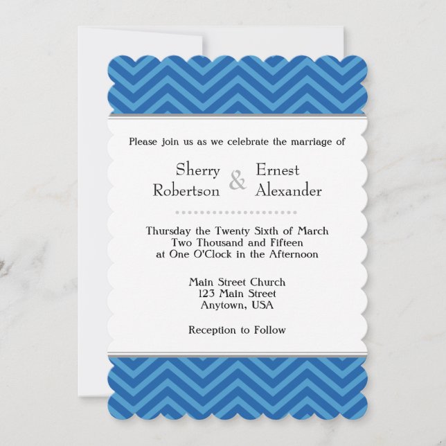 Blue Chevron Wedding Invitations (Front)