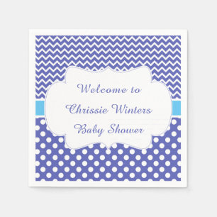 Blue Chevron & White Polka Dots Baby Shower Party Napkin