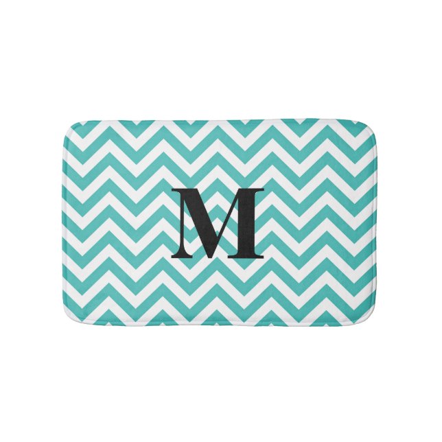 Blue Chevron with Monogram Bath Mat (Front)