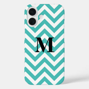 Blue Chevron with Monogram iPhone 16 Case