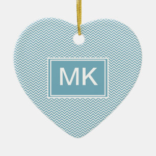 Blue Chevron with Monogram Ceramic Tree Decoration