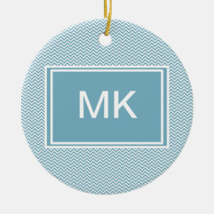 Blue Chevron with Monogram Ceramic Tree Decoration