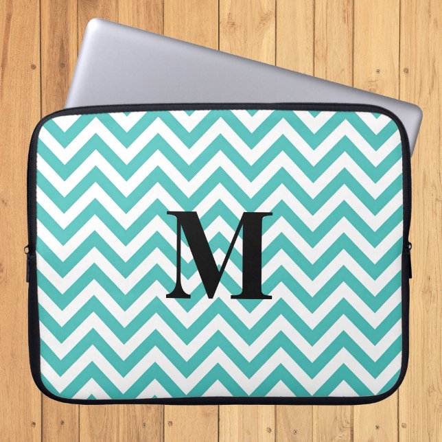 Blue Chevron with Monogram Laptop Sleeve (Creator Uploaded)