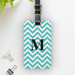 Blue Chevron with Monogram Luggage Tag