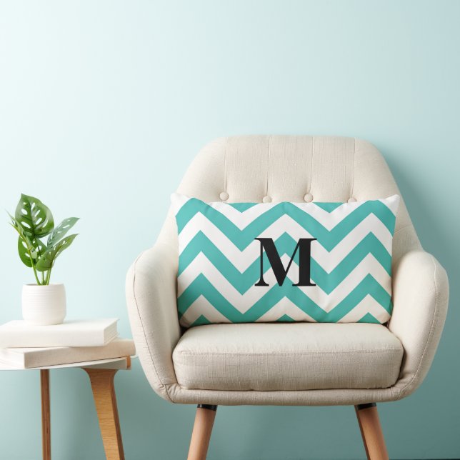 Blue Chevron with Monogram Lumbar Cushion (Chair)