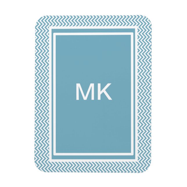 Blue Chevron with Monogram Magnet (Vertical)