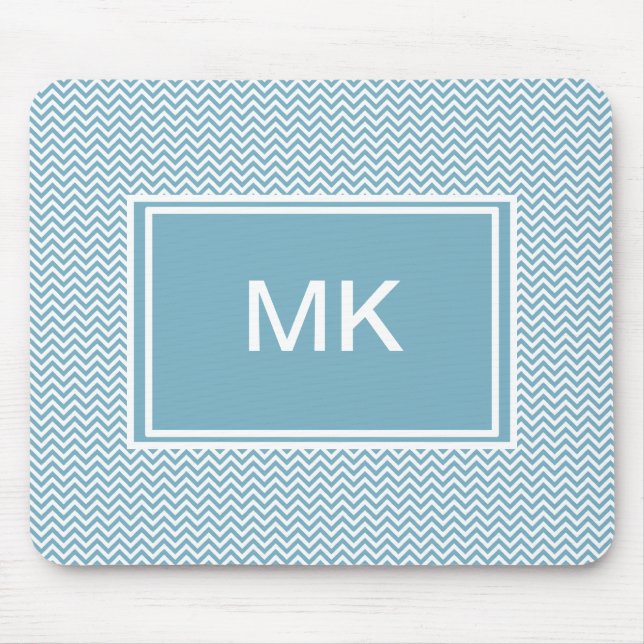 Blue Chevron with Monogram Mouse Mat (Front)