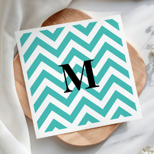 Blue Chevron with Monogram Napkin