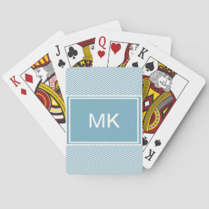 Blue Chevron with Monogram Playing Cards