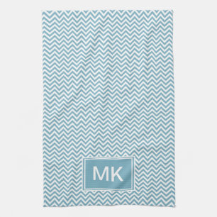 Blue Chevron with Monogram Tea Towel
