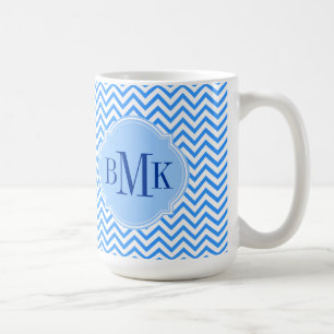 Blue Chevron Zigzag Pattern Monogram Personalised Coffee Mug