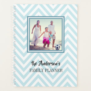 Blue Chevrons Pattern with Photo and Family Name Planner