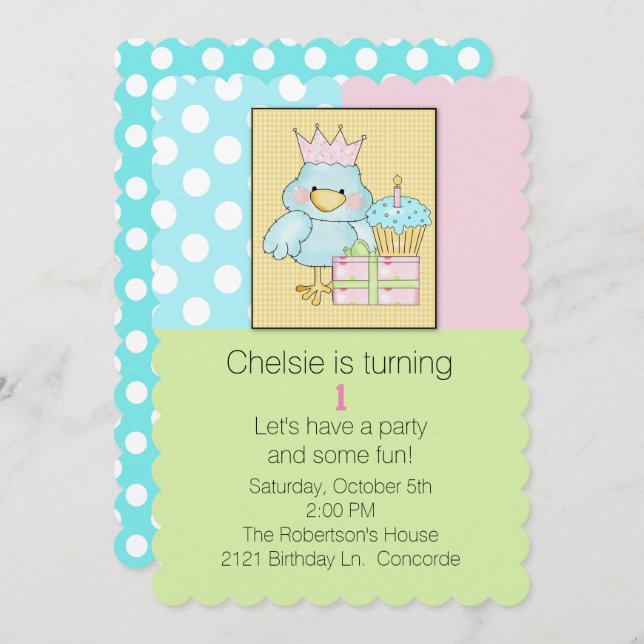Blue Chic Babys First Birthday Invitation (Front/Back)