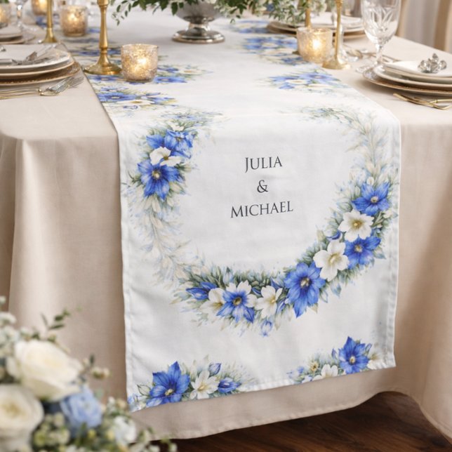 Blue Chic Botanical Wreath Wedding Decor Newlyweds Long Table Runner (Creator Uploaded)