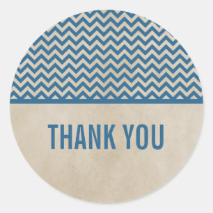 Blue Chic Chevron Thank You Stickers