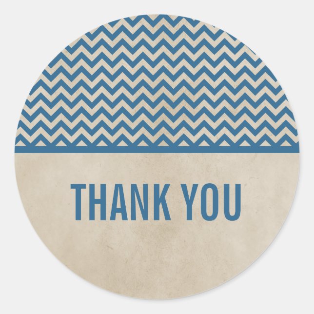 Blue Chic Chevron Thank You Stickers (Front)
