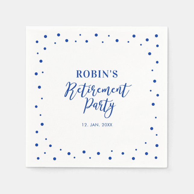 Blue Chic Confetti Modern Retirement Party Napkins (Front)