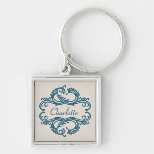 Blue Chic Damask Premium Keychain
