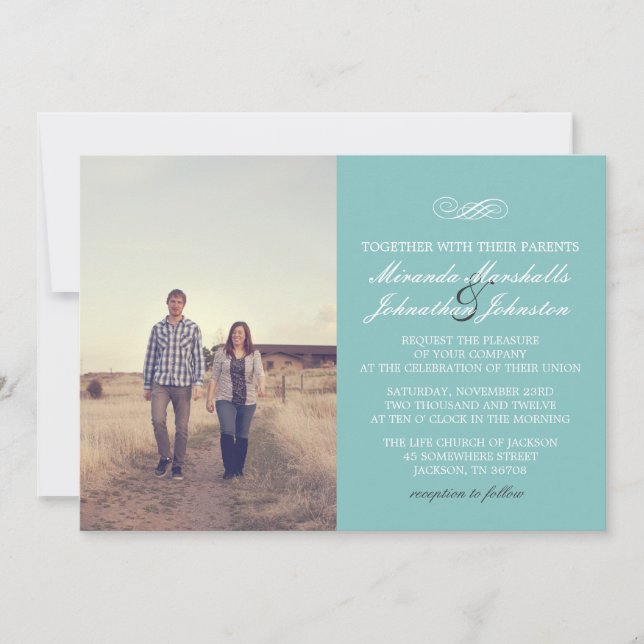 Blue Chic Design Photo Wedding Invitations (Front)