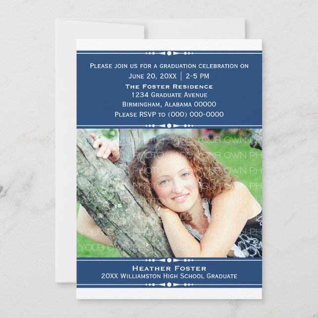 Blue Chic Photo Graduation Invite (Front)