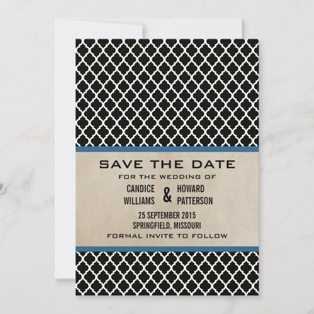 Blue Chic Quatrefoil Save the Date Invite (Front)