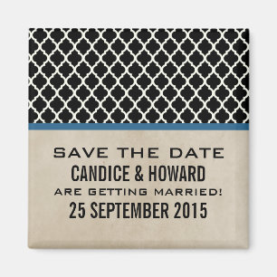 Blue Chic Quatrefoil Save the Date Magnet