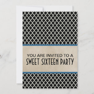 Blue Chic Quatrefoil Sweet 16 Invite