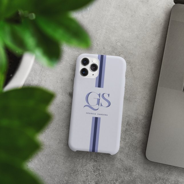 Blue | Chic Stripes Monogram  Case-Mate iPhone Case (Creator Uploaded)