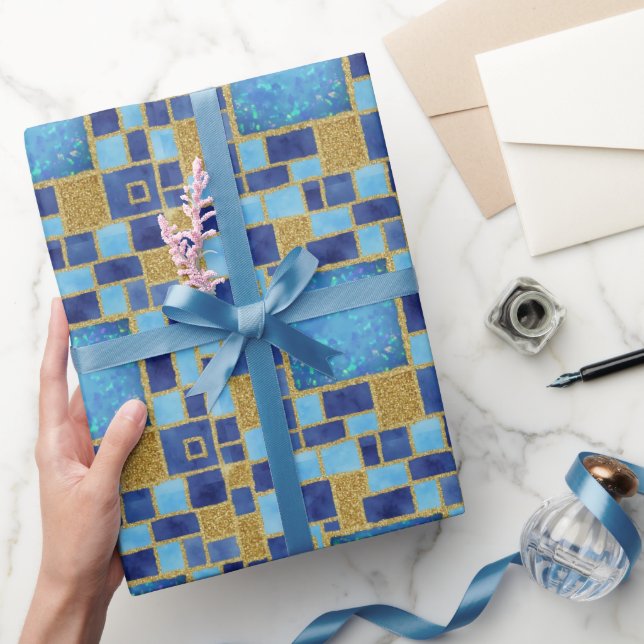 Blue Chic Watercolors Faux Glitter Wrapping Paper (Gifting)