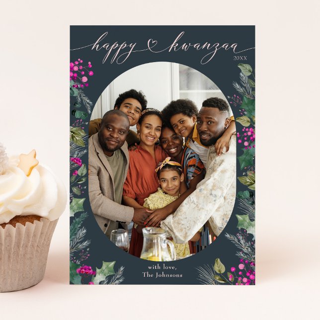 Blue & Chic Winter Foliage Happy Kwanzaa Card (Creator Uploaded)