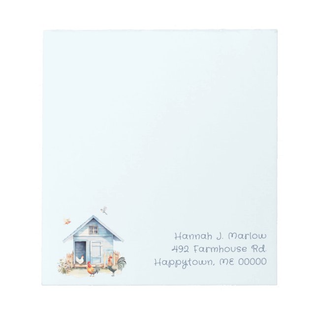 Blue Chicken Coop Personalised Notepad (Front)