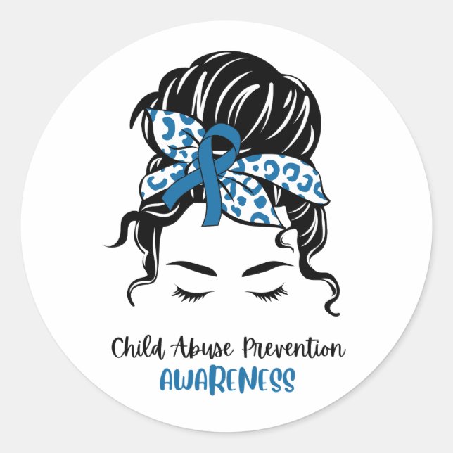 Blue Child Abuse Prevention Awareness Blue Messy Classic Round Sticker (Front)