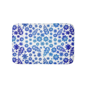 Blue China Hand Drawn Floral Pattern Bath Mat