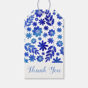 Blue China Hand Drawn Floral Pattern Gift Tags