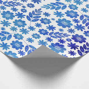 Blue China Hand Drawn Floral Pattern Wrapping Paper
