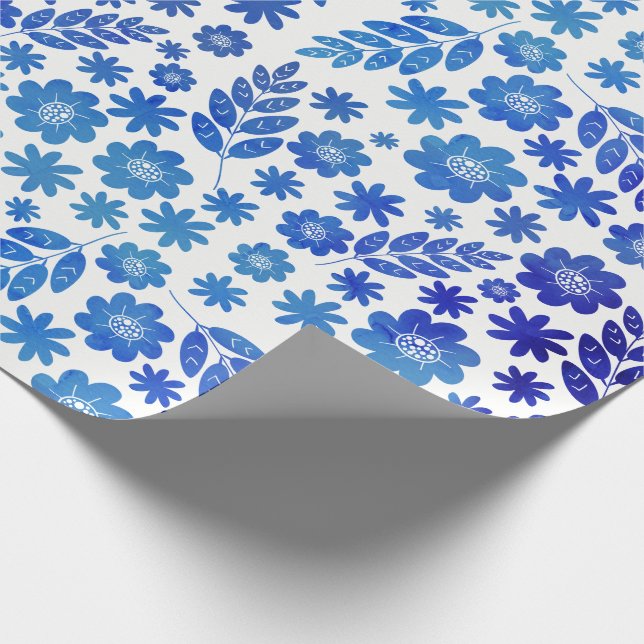 Blue China Hand Drawn Floral Pattern Wrapping Paper (Corner)