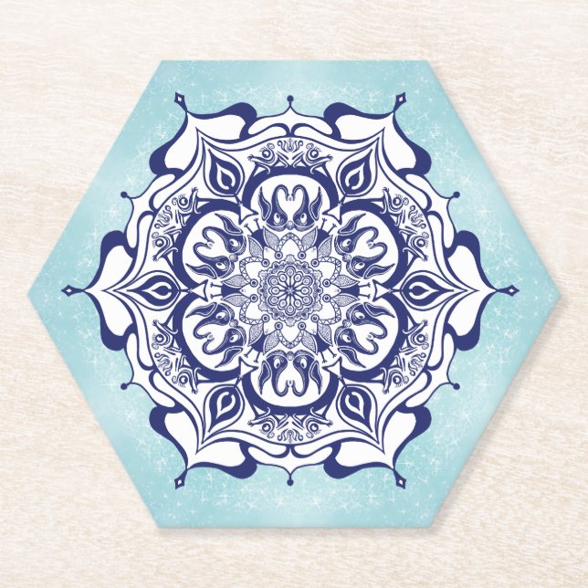 Blue China Style with creatures Paper Coaster (Front)