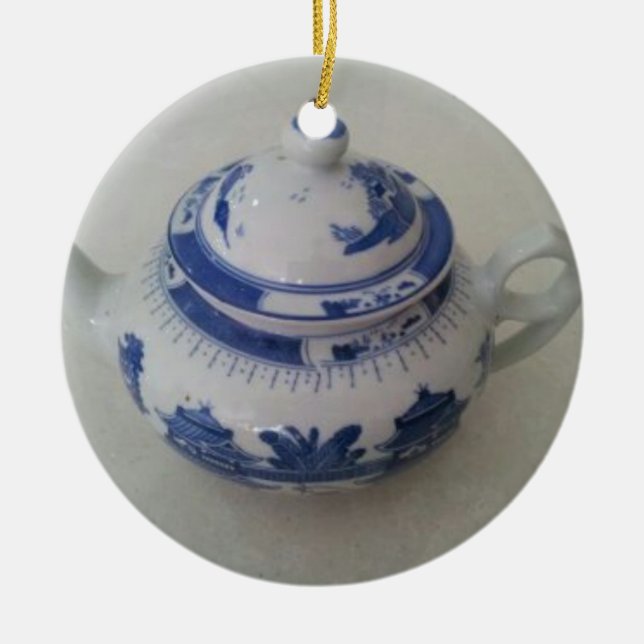 Blue China Teapot Ceramic Tree Decoration (Front)