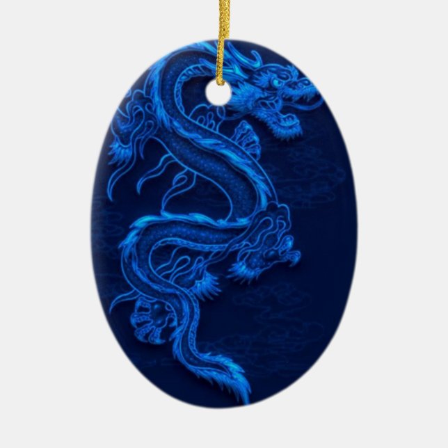 Blue Chinese Dragon Ceramic Tree Decoration (Front)