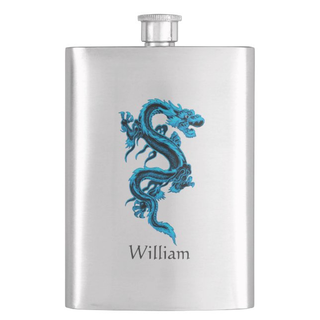 Blue Chinese Dragon Custom Flask (Front)