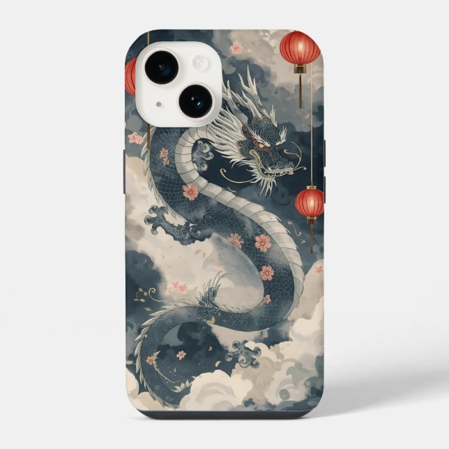Blue Chinese Dragon Lanterns iPhone Case (Back)
