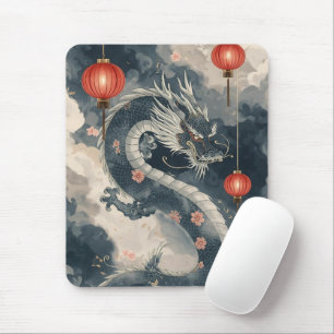 Blue Chinese Dragon Lanterns Mouse Mat