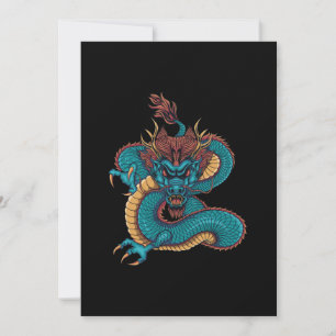 blue chinese dragon save the date
